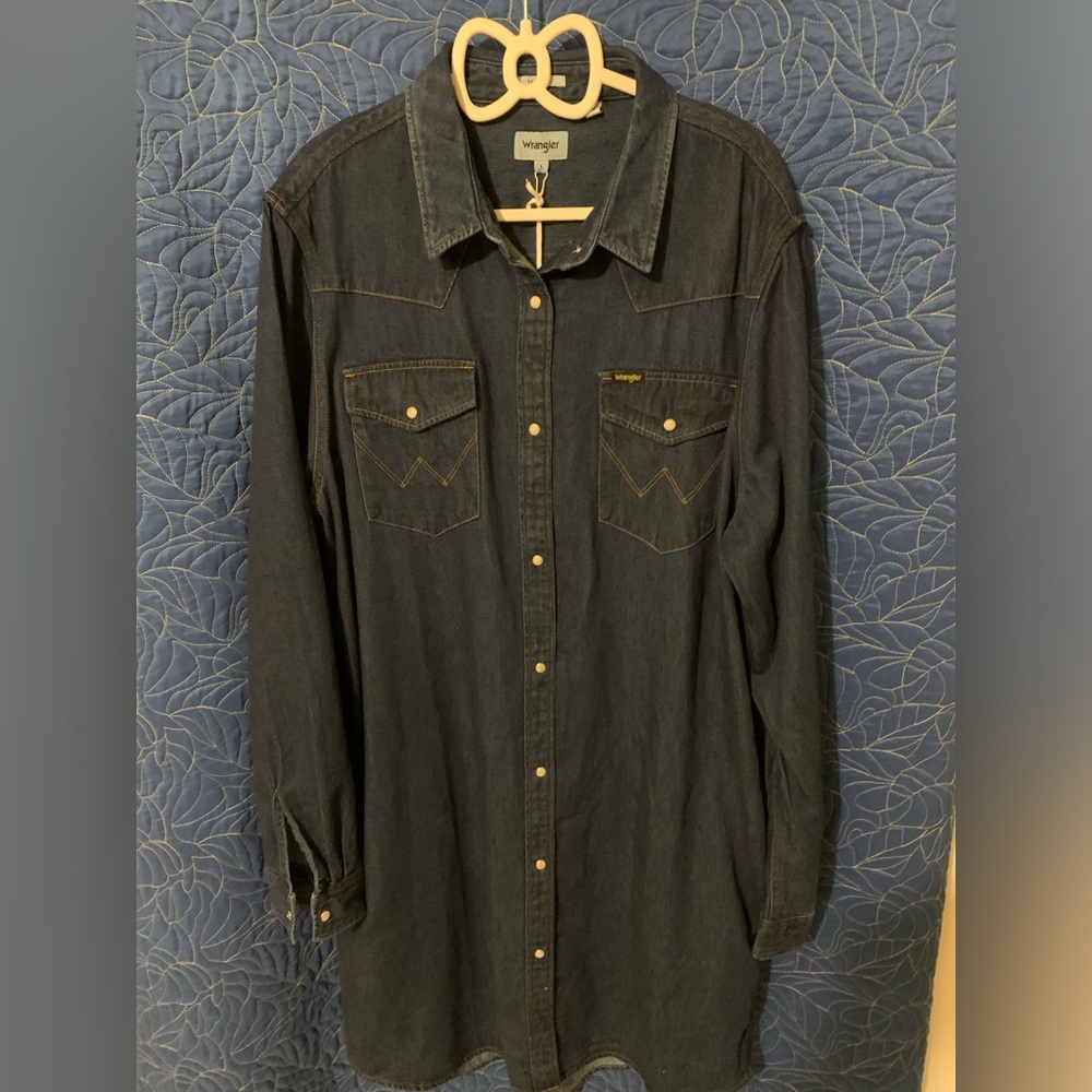 NWT Free People X Wrangler Western Denim Long Sleeve Dress With Pockets